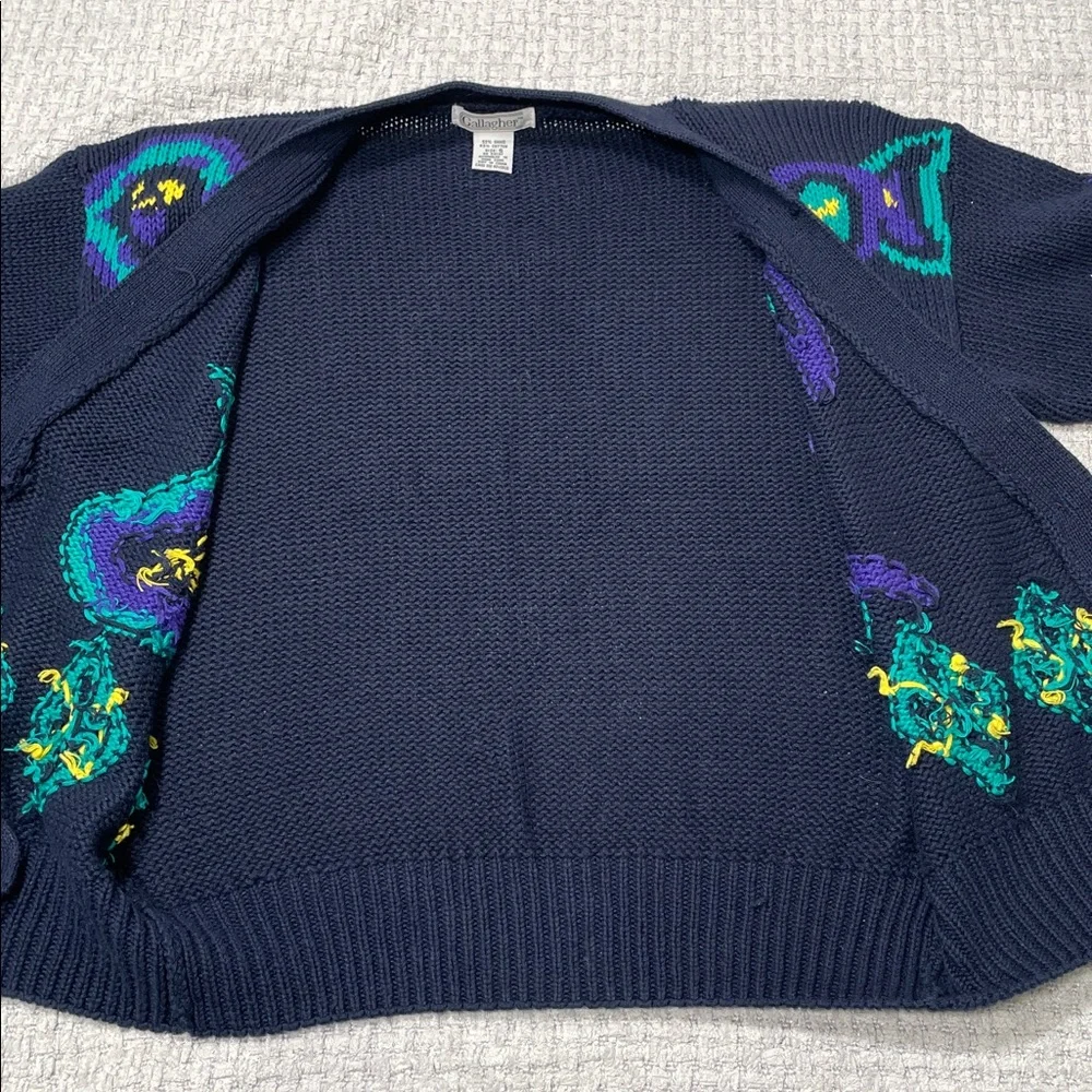 Vintage 90’s V-Neck Sweater Button up Cardigan Navy Teal Purple Size Small - Picture 9 of 15